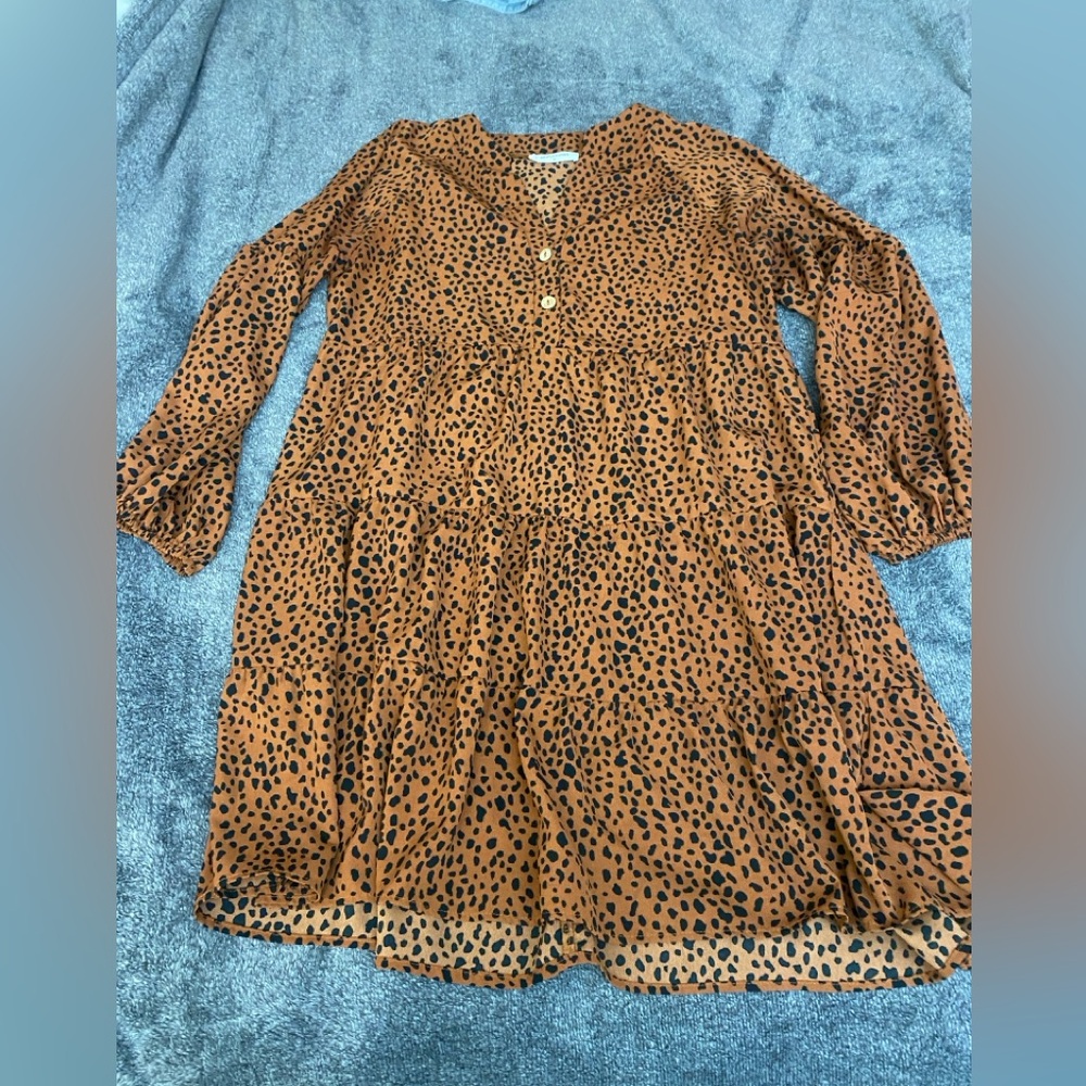 Elegant Leopard Print Midi Dress - Brown